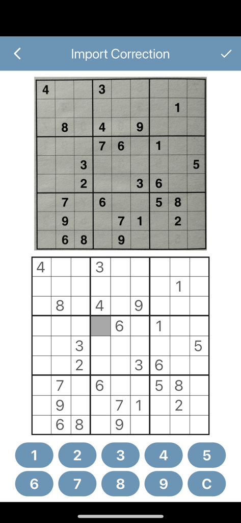 SoLuLu - SoLuLu app screen showing the process of digitizing a physical Sudoku puzzle from a photograph
