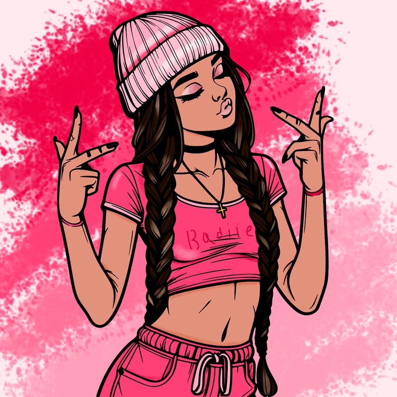 realistic teenage girl with braids and a beanie and crop top doing 🫶🏼