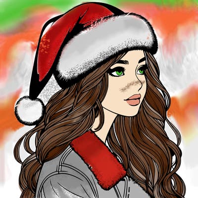 realistic girl in santa hat