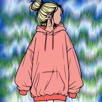 realistic girl with a oversized sweatshirt on and a bun