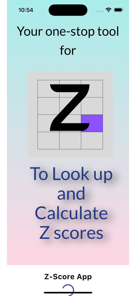 Z-Table - Splash screen of the Z-Table app for looking up and calculating Z scores