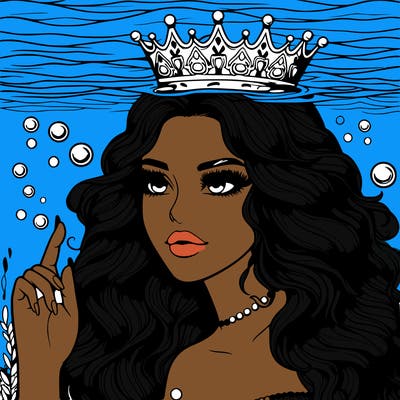 realistic woman under warter with i crown on