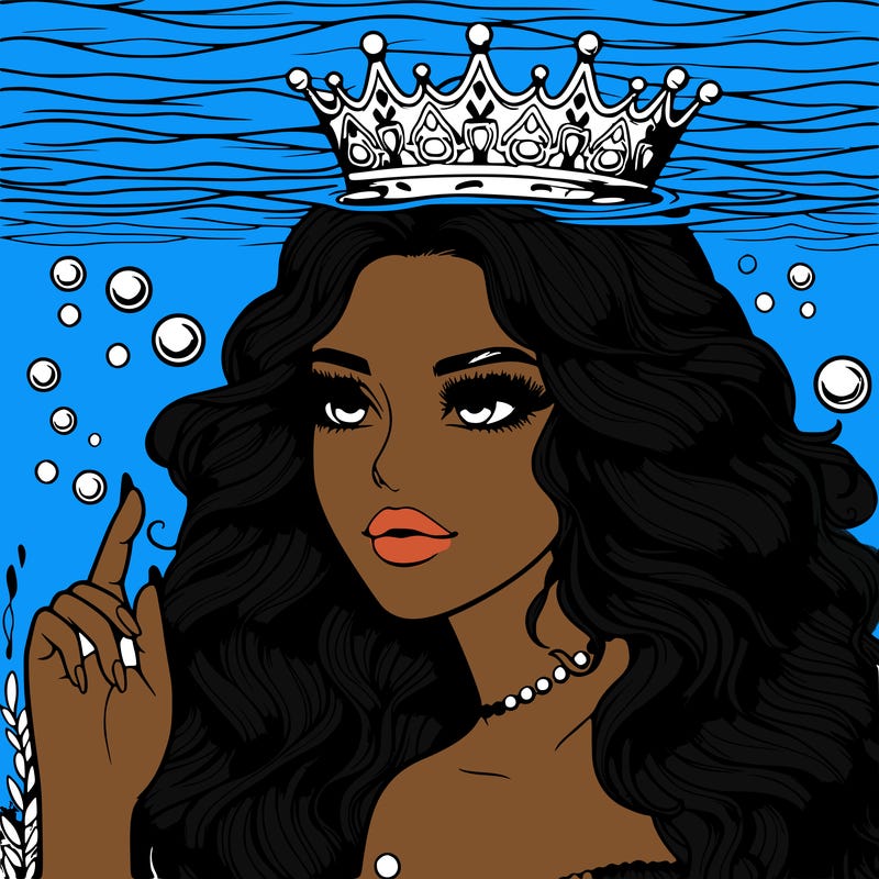 realistic woman under warter with i crown on