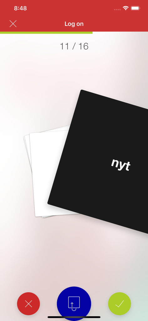 Sanoma Pro Sanastot - Mobile app interface showing a black digital flashcard with the Finnish word nyt and navigation buttons for vocabulary practice