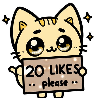 a cat that is holding a sign that says 20 likes please