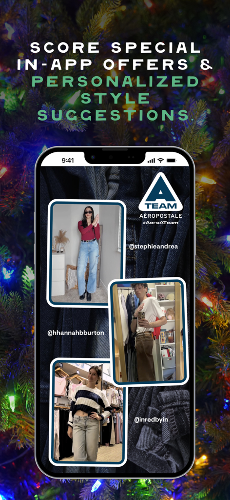Aeropostale app screen showing special offers and personalized style suggestions with social media fashion content