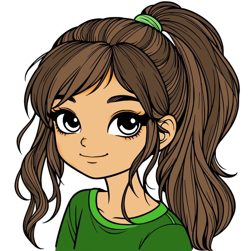 realistic girl with ponytail