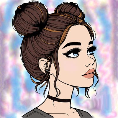 realistic girl with buns on the top of her head