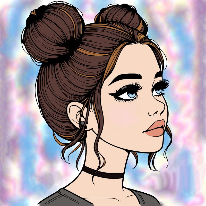 realistic girl with buns on the top of her head