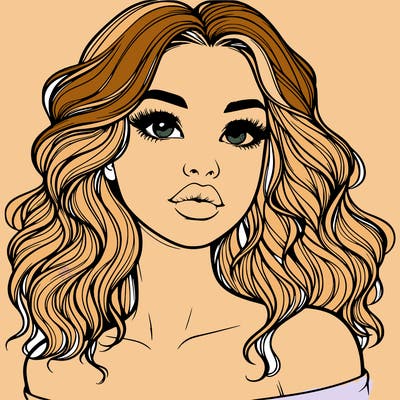 realistic girl with wavy hair and lips