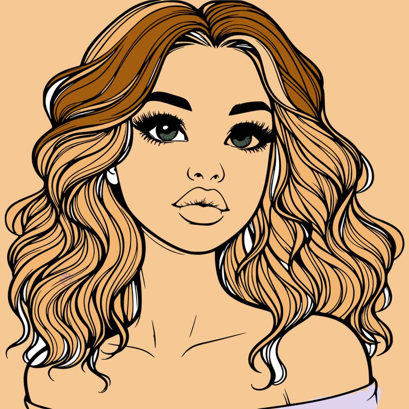 realistic girl with wavy hair and lips