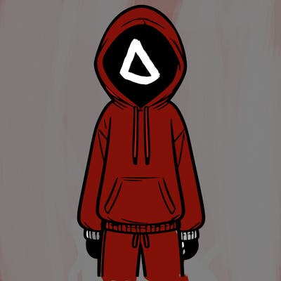 faceless girl in a tracksuit with a hood on and no hair