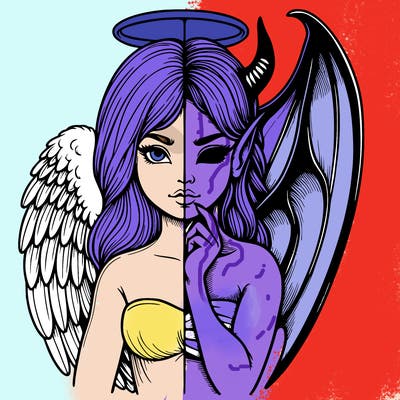 realistic angel half demon