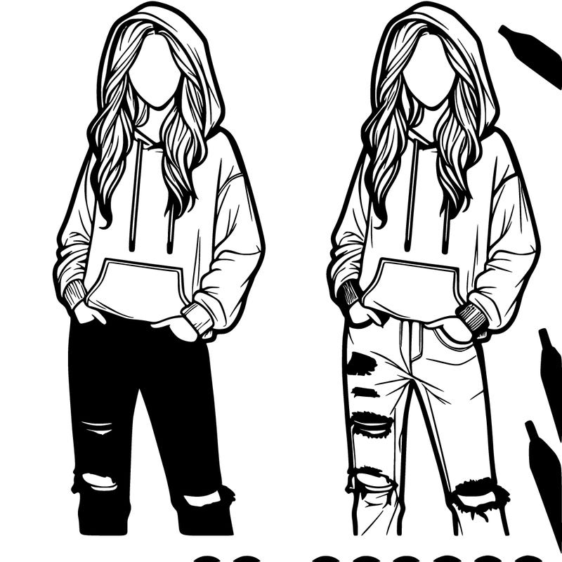 a beautiful woman with a hoodie and ripped jeans