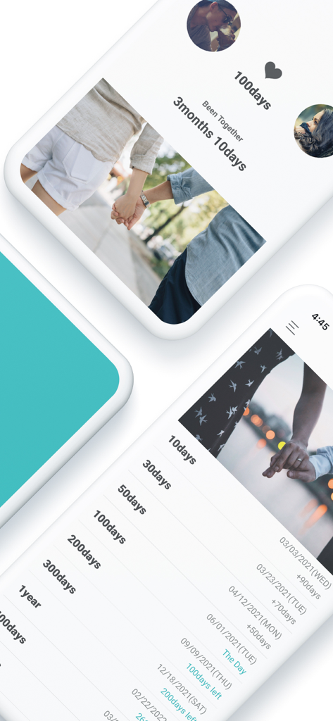 Couple Widget : Love Countdown - Screenshots of Couple Widget app showing relationship days and milestone countdowns