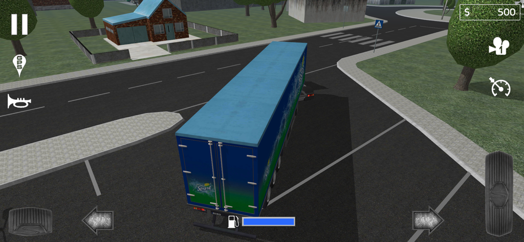 Cargo Transport Simulator - A blue semi truck driving through a suburban neighborhood in Cargo Transport Simulator