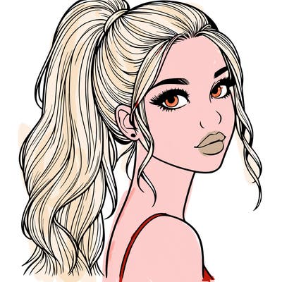 realistic pretty girl with high pony tail