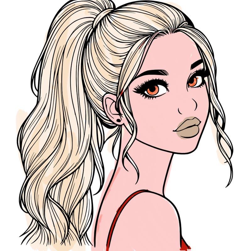 realistic pretty girl with high pony tail
