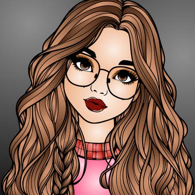 girl with long hair and freckles and glasses realistic