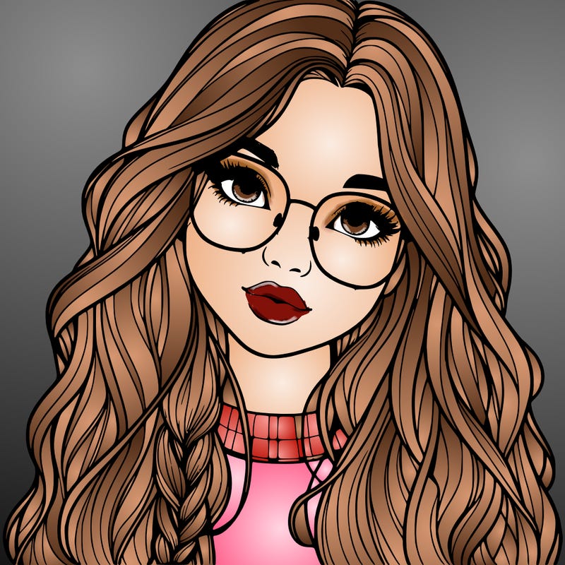 girl with long hair and freckles and glasses realistic