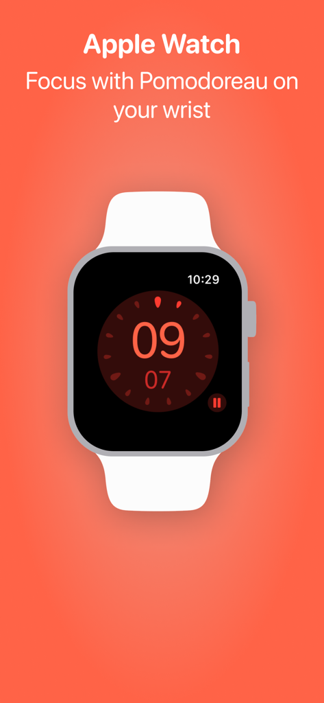 Pomodoreau - Pomodoreau focus timer interface on an Apple Watch screen.