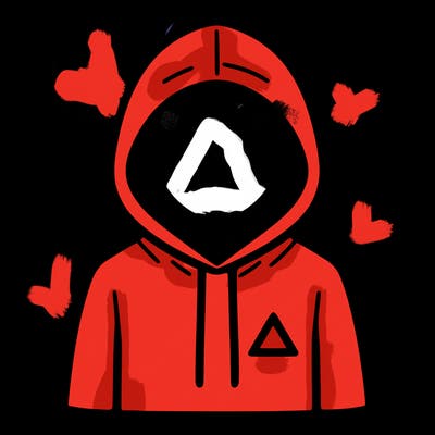 a person with non face waering a hoodie with a small triangle symbol