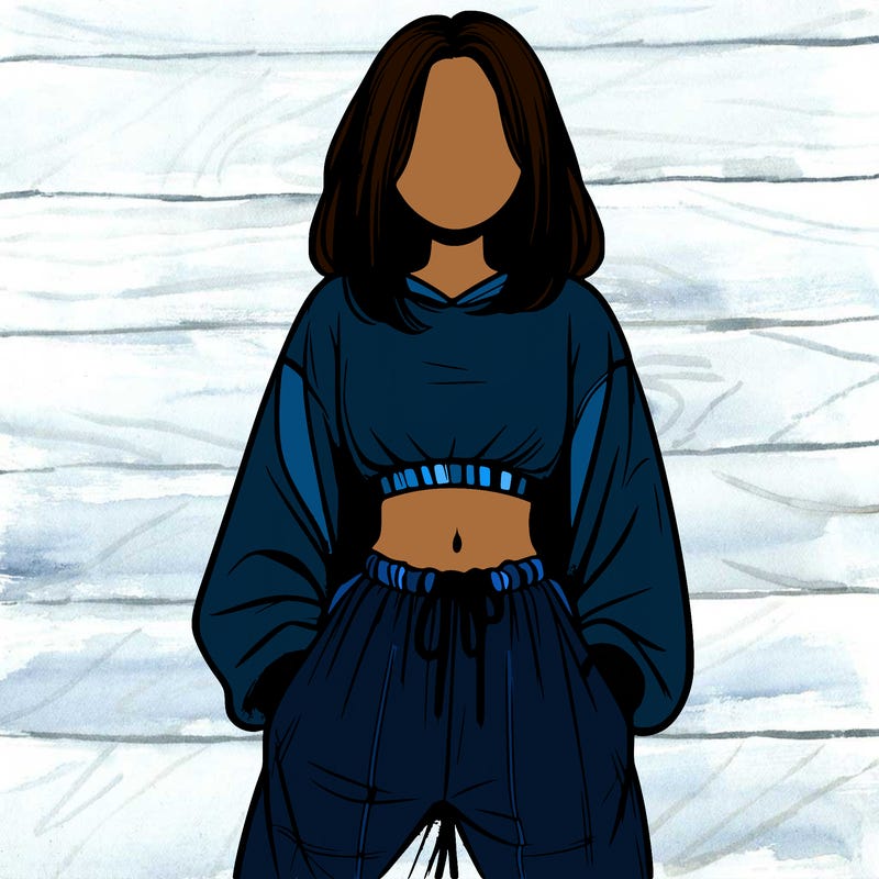 realistic girl faceless with baggy pants and a crop top
