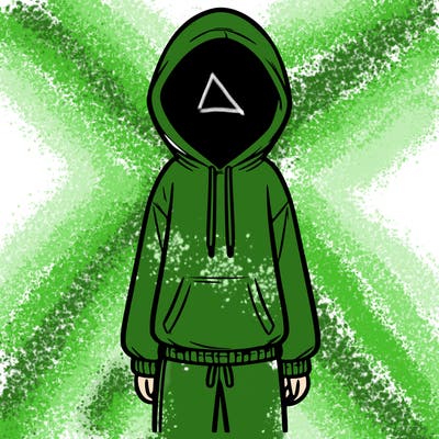 faceless girl in a tracksuit with a hood on and no hair