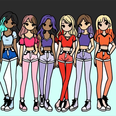 a group of girls wearing crop tops and shorts