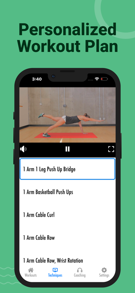Ninja Athletic Training - Interface of the Ninja Athletic Training app displaying a personalized workout plan with an instructional video and list of exercise techniques