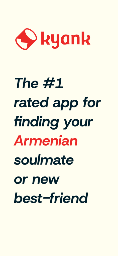 Kyank app intro screen stating it is the number one rated app for finding Armenian soulmates or friends
