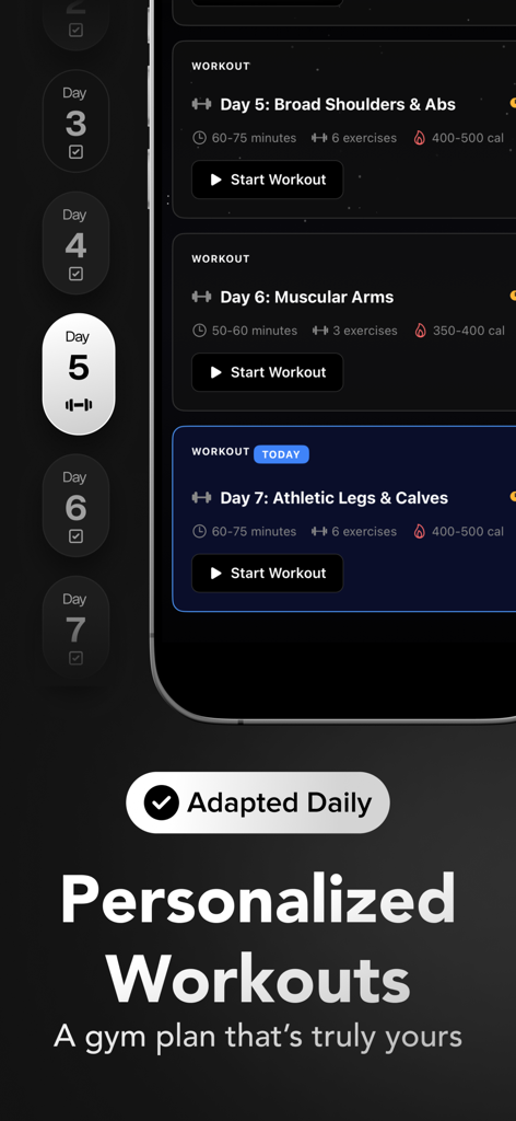 Thelo AI: Body Scan & Workouts - Thelo AI app interface displaying a personalized daily workout schedule with specific routines for muscle groups