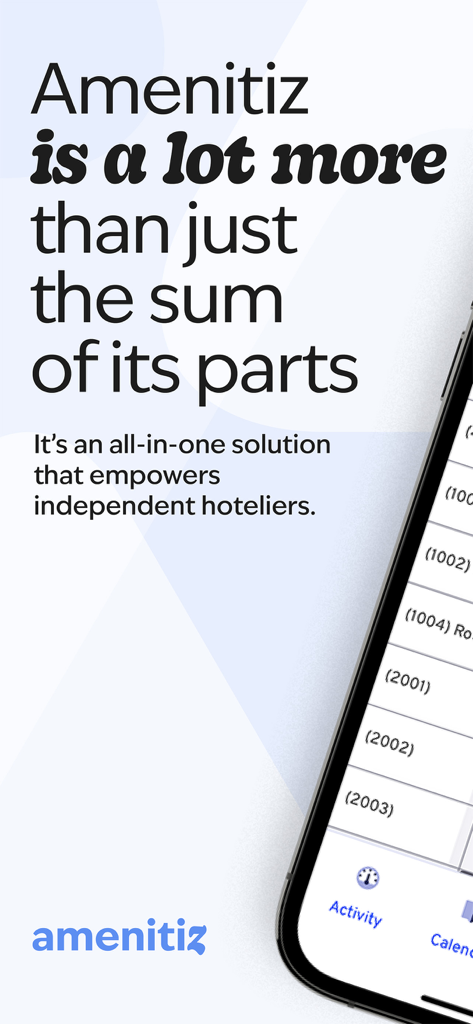 Interfaccia dell'app Amenitiz che mostra la proposta di valore come soluzione all-in-one per albergatori indipendenti.