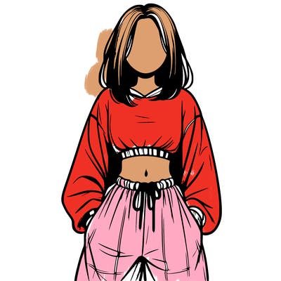 realistic girl faceless with baggy pants and a crop top
