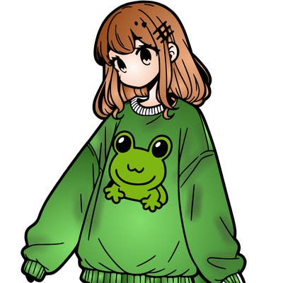 girl wearing frogging sweatshirt