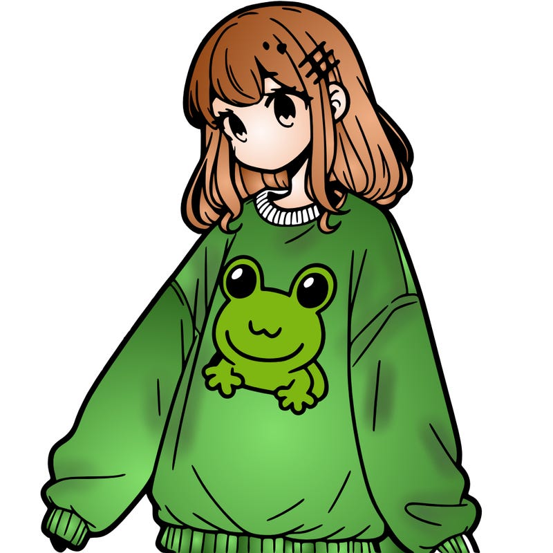 girl wearing frogging sweatshirt