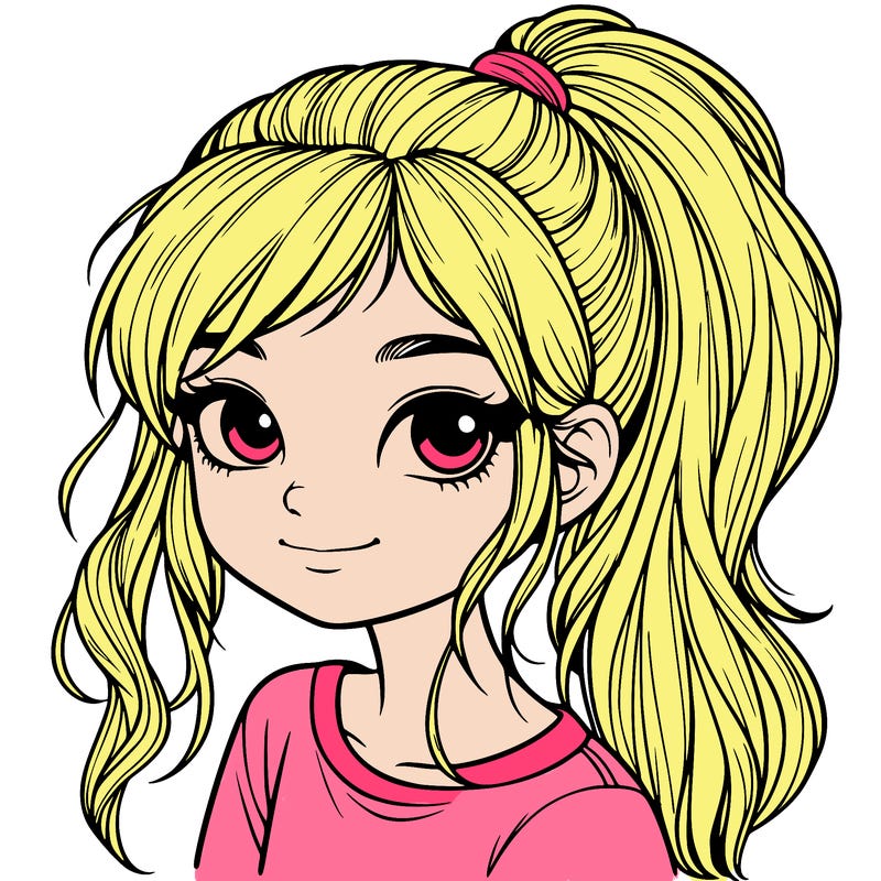 realistic girl with ponytail