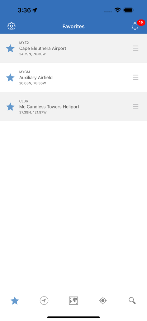 NOAA Aviation Live Sky Weather - A list of favorite airports and weather stations in the NOAA Aviation Live Sky Weather app.
