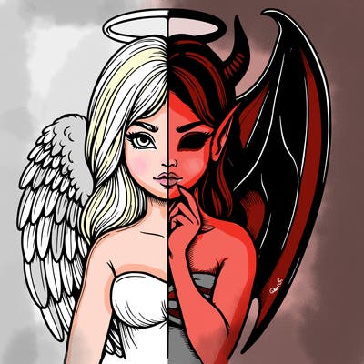 realistic angel half demon