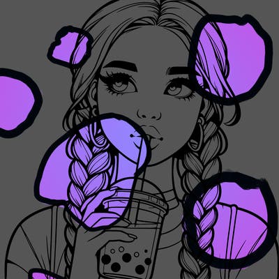 realistic girl with braided hair drinking boba