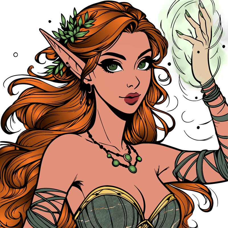 realistic elven woman glow magic wild chaos