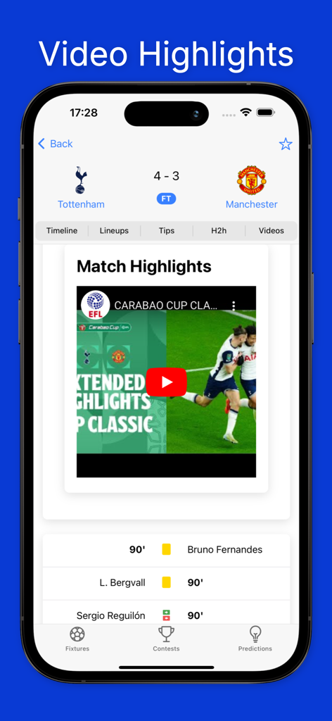 Afriscores: Soccer Predictions - サッカーゲームのビデオハイライトと試合統計を表示するAfriscoresアプリインターフェース