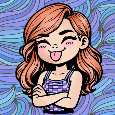 realistic girl crossing her arms and wearing a tank top with her tongue held out she has long hair