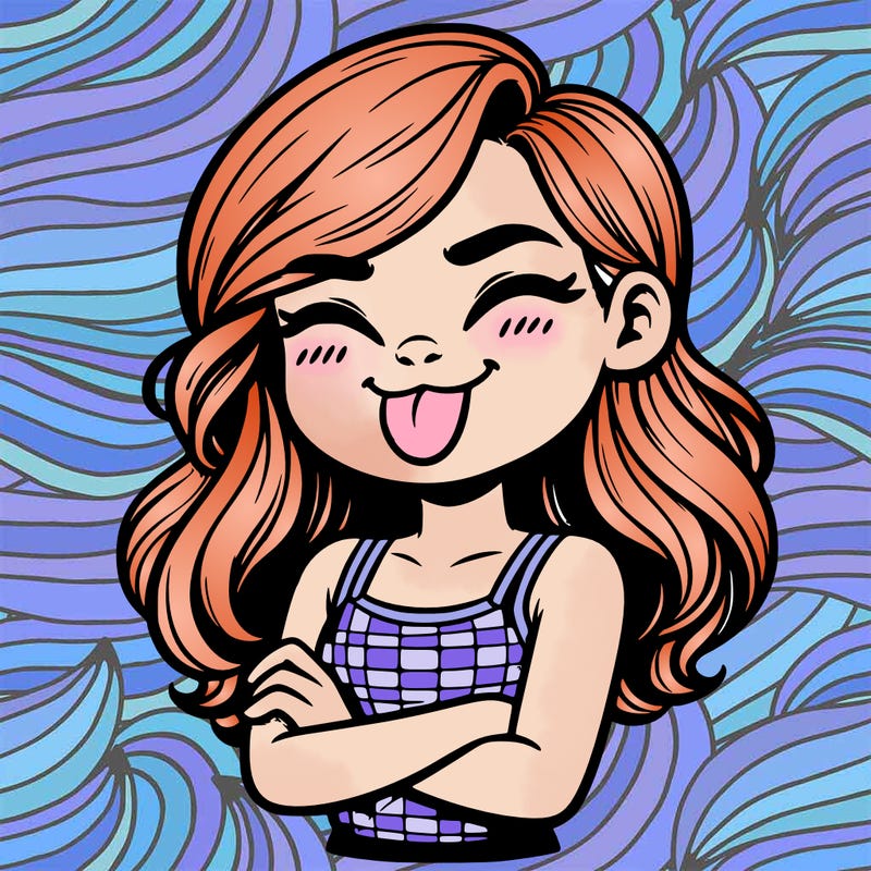 realistic girl crossing her arms and wearing a tank top with her tongue held out she has long hair