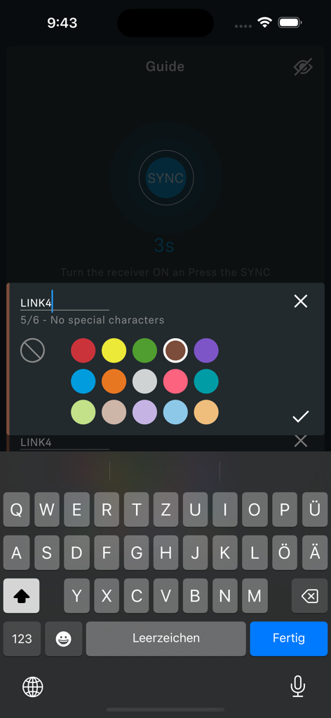 Smart Assist - Channel naming and color selection screen in the Smart Assist app