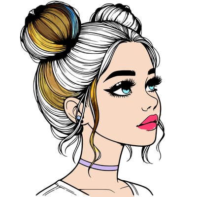 realistic girl with buns on the top of her head