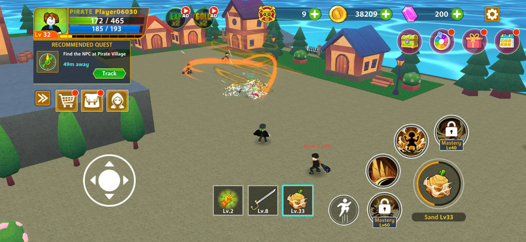 Pirate Devil - In-game screenshot of Pirate Devil featuring 3D exploration and combat in a pirate village.