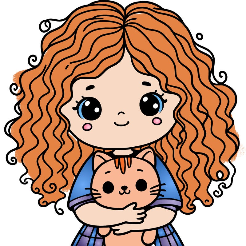 a girl with curly hair hugging a cat