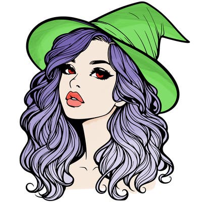 realistic witch girl with wavy hair and lips