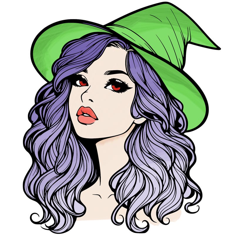 realistic witch girl with wavy hair and lips